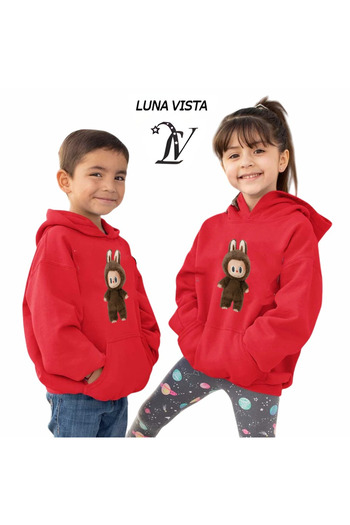 LUNAVISITA Unisex brown teddy print long sleeve hoodie with hood, 1 piece