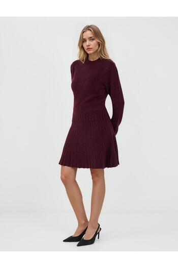 Jimmy Key Fusta mini din tricot plisat cu talie înaltă burgundă