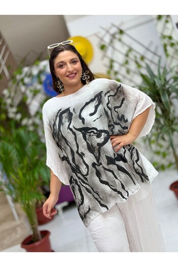 Punta Otantik Vl3009 Bat Sleeve Printed Voile Blouse White
