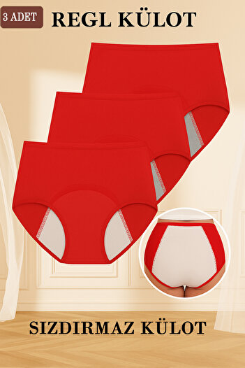SWEAT FAST 3-Pack Red Leak-Proof Waist Menstrual Panties Super Absorbent Breathable Comfortable Panties for Night and Day