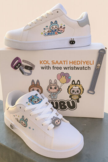 ayhnshoes Pantofi sport pentru copii LABUBU + ceas de mână inteligent ca cadou 🎁 ✨ |   Design colorat și distractiv