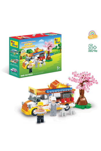 Ogi Mogi Toys مجموعة بناء مطعم متنقل التعليمية مكونة من 310 قطعة، متوافقة مع ليجو