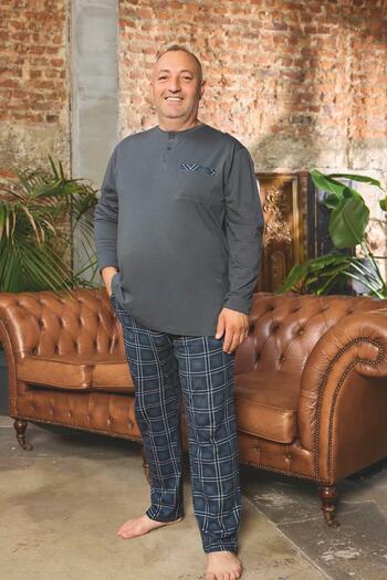 Aydoğan Men's Dinç Large Size Cotton Gray Pajama Set 0500