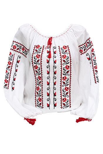 FARA Women's shirt, cotton, floral pattern with red