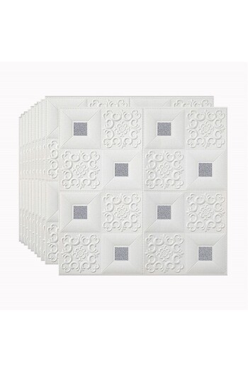 HOZRO Set 10x 3D Self-Adhesive Wallpaper HOZRO, Ceiling/Wall Design, Modern, Easy to Install, White/Gray