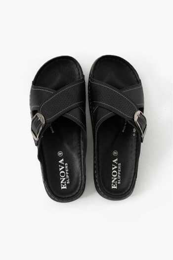 colex sports Men's Leather (Artificial) Orthopedic Comfortable Sole Adjustable Buckle Stitched Stylish Inside-Out Men's Slippers