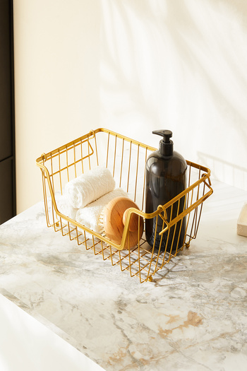 Ocean Home Textile Gold Color Metal Basket 32 X 22 X 16 cm