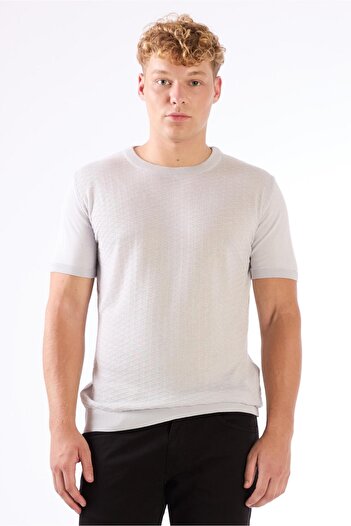 Dufy Light grey crew neck solid color short sleeve slim fit knit t-shirt