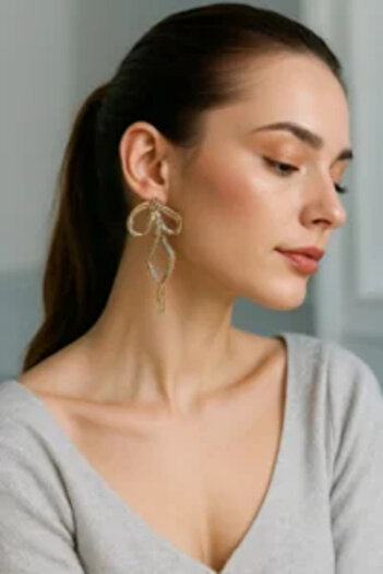Luminos Butik Abstract Elegance: Curved Leaf Form Earrings Mk006-Gold