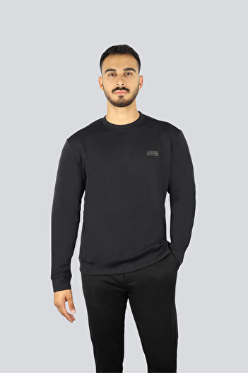 PAUL&SHARK Men's Regular Fit Cotton Shark Logo Label Long Sleeve Black Sweatshirt 15311863-011