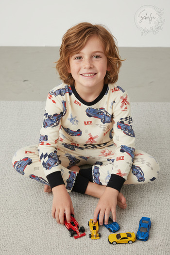 Zekalya Race Cars Car Patterned Boys' Pajama Set - Cotton Interlock Fabric