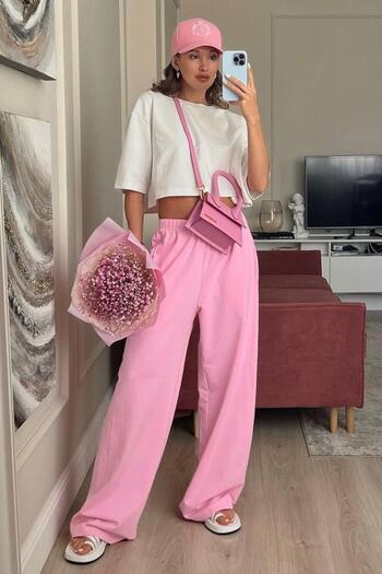 Madmext Pink Wide Leg Modal Women's Sweatpants Mg2122