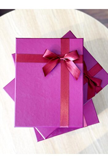 KOLİX Dekoratif Fuşya Fiyonklu 3 Lü Hediye Kutusu Seti Sert Mukavva Rigid box Taslama kutu