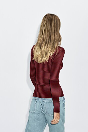 Massimo Dutti Şerit detaylı çizgili uzun kollu t-shirt