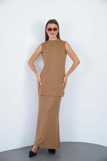 penyebizden Viscose Sleeveless Tunic-Cinnamon