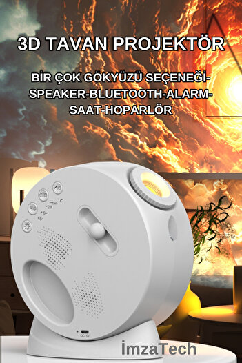 İmza 4K GALAXI PROJEKTÖR GECE LAMBASI ALARMLI BLUETOOTH HOPARLÖRLÜ ALARMLI UYANDIRMA