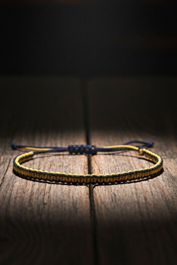 Reoona Unisex Yellow Navy Blue Macrame Bracelet - Adjustable Handmade