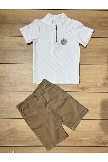 Tk Tela Kids Boys Set of 2, Size 7 Years Old, Self-Patterned Cotton Fabric, Gray Color, Embroidered Chest Detail.