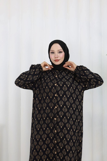 MSK Fashion Buttoned Leaf Pattern Dress Black Brown