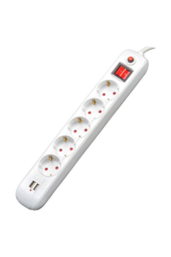 Spacer Extension cord PP-5-30, 5 Schuko, 2 USB, 3 m, White