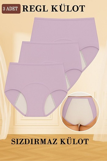 AY'S SHOP ONLİNE 3-Pack Lilac Super Absorbent Ultra Hygienic Menstrual Panties, Effective All-Day and All-Night Leak-Proof Menstrual Panties