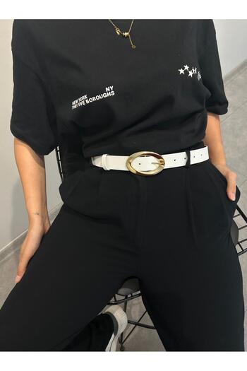 LİA KEMER Oval Gold Buckle Belt