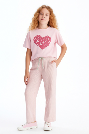 AHENGİM Girl's Basic Waffle Fabric Waterway Seasonal Single Bottom Ak2515-1