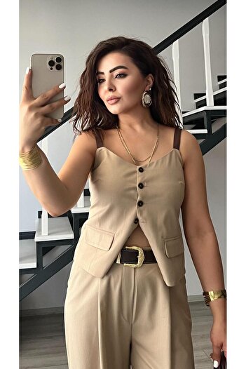 Oslove Stone strap vest-belted pants set