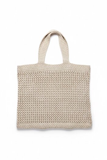 BAHELS Women's Cream Crochet Edition Knitted Tote Shoulder Bag