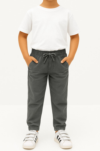 freemen Boy's Gray Jogger Pants Linen Look Casual Comfortable Fit with Pockets