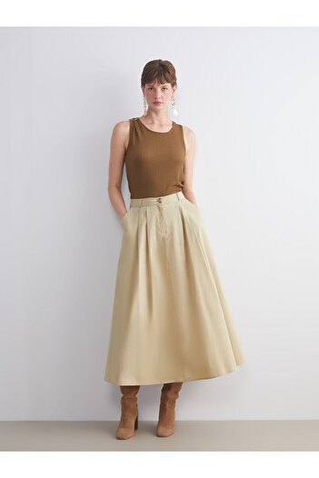 LC Waikiki Lcwaikiki Standard Fit Poplin Pleated Skirt (W5)