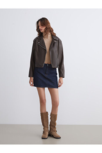 LC Waikiki New Season Biker Collar Women's Leather Look Jacket