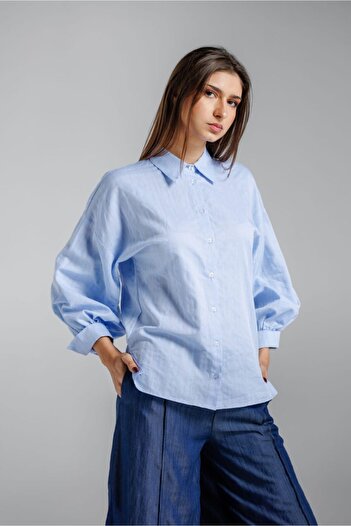 RVL Blue shirt with puff sleeves