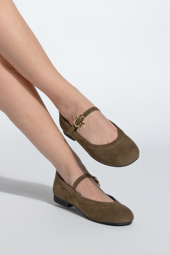 Marjin Women's Buckled Ballerinas Meladi Brown Suede