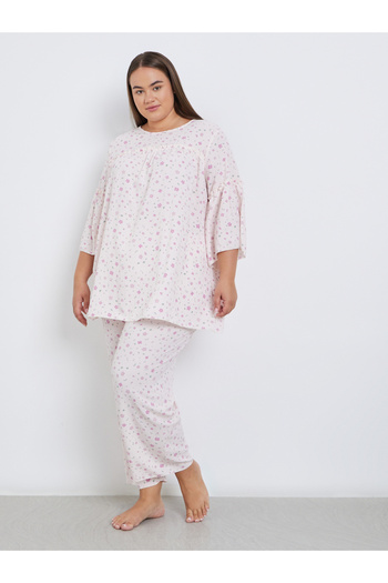 Styli Plus Ditsy Print Top and Pyjama Set