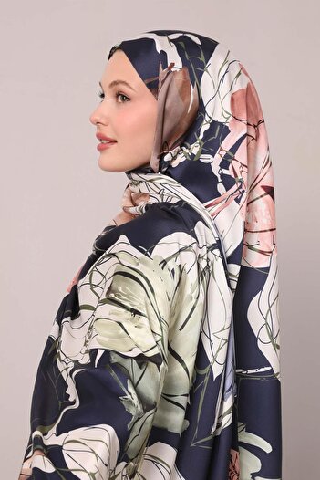 Levidor Navy blue abstract floral pattern twill shawl