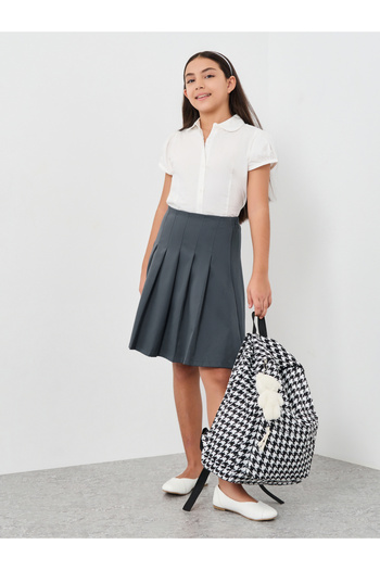 Styli Girls Grey Pleated Flared Skirt