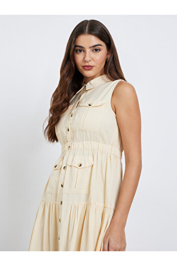 Styli Embroidered White Sleeveless Midi Dress