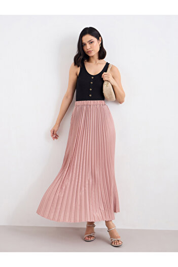 Styli Satin Pleated A-Line Maxi Skirt