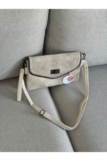 BAGLOVİS Thin Elegant Beige Women's Handbag with Two Pockets En27 Boy18