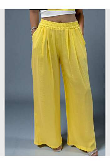 MODA Women's Silky Soft Flowy Fabric Elastic Waist Extra Loose Wide Leg Wide Fit Trousers with Front Pockets