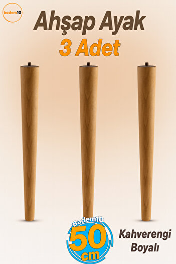 Badem10 Brown Painted (with Apparatus) Wooden 50 cm Set of 3 Natural Table Coffee Table Leg Cylinder Modern Legs