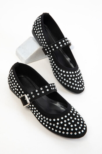 SOHO Black Suede-Silver Women's Ballerinas 20838