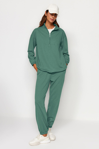 Trendyol Modest Χακί πλεκτό σετ αθλητικής φόρμας με γιακά και φερμουάρ - TCTAW22EN0051