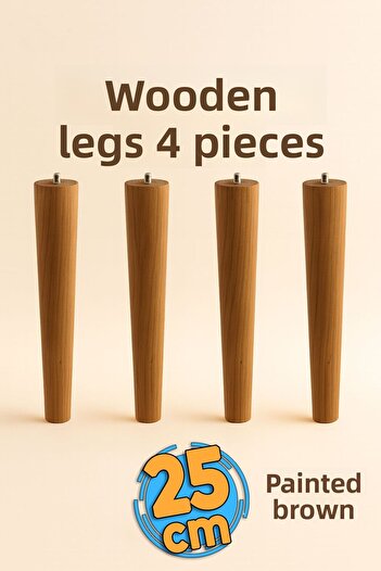 Badem10 25 cm Set of 4 Brown Painted Natural Wood Cylinder Coffee Table Pouf Table Legs
