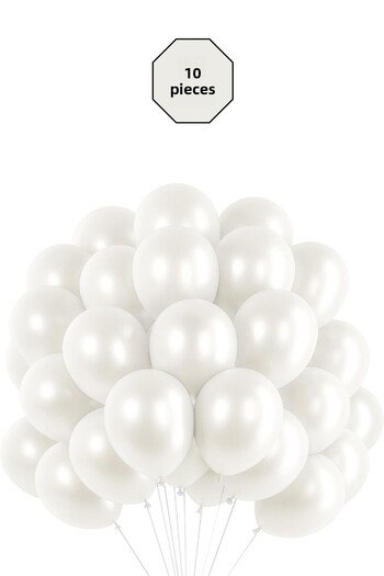 Bunloon Metallic White Balloon 10 Pcs - 12 Inch Shiny Party and Organization Set