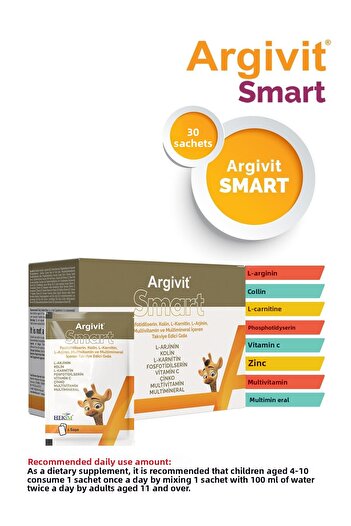 Argivit Smart Phosphotidylserine, Choline, L-Carnitine, L-Arginine, Multivitamin and Multimineral 30 Sachets