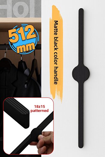 Badem10 Saral Striped Matte Black Metal Handle 512 mm 51.2 cm Furniture Drawer Kitchen Cabinet Wardrobe Door Handles