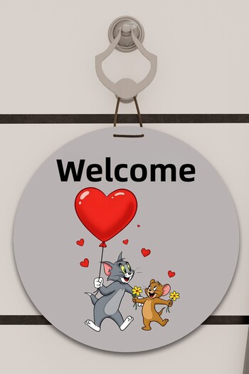 Dormot Digital Print Gray, Standard, Heart-Shaped Tom and Jerry Themed, Door Ornament, Wall Ornament