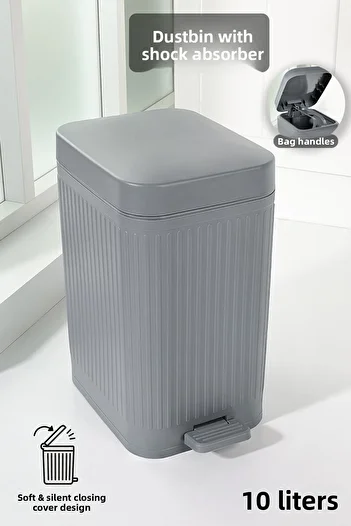 Meleni Home 10 Lt Pedal Silent Trash Can - Slow Closing Shock Absorbing Lid Bathroom Kitchen Trash Can Gray